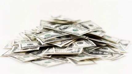 A stack of crisp, new dollar bills, fanned out on a clean white background