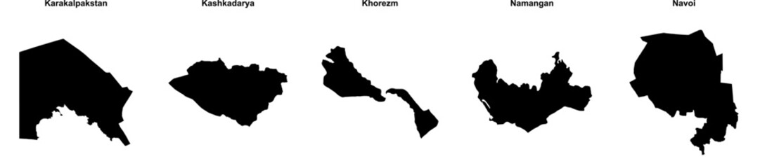 Karakalpakstan, Kashkadarya, Khorezm, Namangan, Navoi outline maps