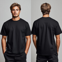 black Gildan 5000 front back shirt mock-up male t-shirt Gildan front back black shirt mockup men's blank Gildan 5000 man Mockup	