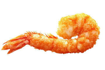 Golden crispy shrimp PNG isolated on transparent background, white background.
