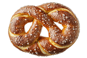 Baked pretzel with a golden crust PNG isolated on transparent background, white background.
