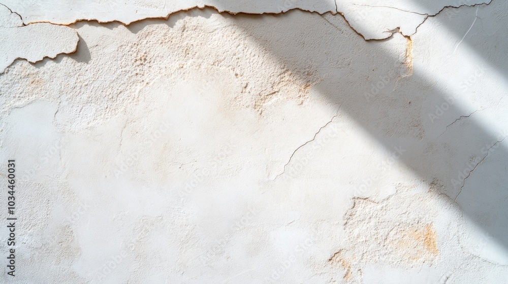 Poster a textured wall displays signs of aging with visible cracks and peeling areas. soft afternoon light 