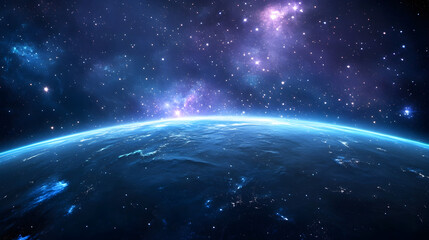 Fototapeta premium Stunning view of Earth from space showcasing cosmic beauty and vibrant galaxies in the background