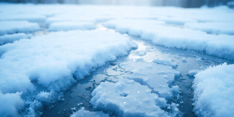 Obraz premium Texture of icy ground featuring frozen patches of ice, creating a captivating surface. Ideal for backgrounds, winter themes, or any project needing a cool, frosty aesthetic