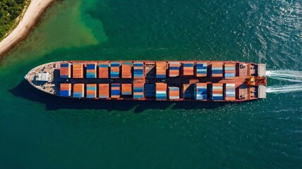 Aerial view of the freight shipping transport system cargo ship container. international transportation Export-import business, logistics, transportation