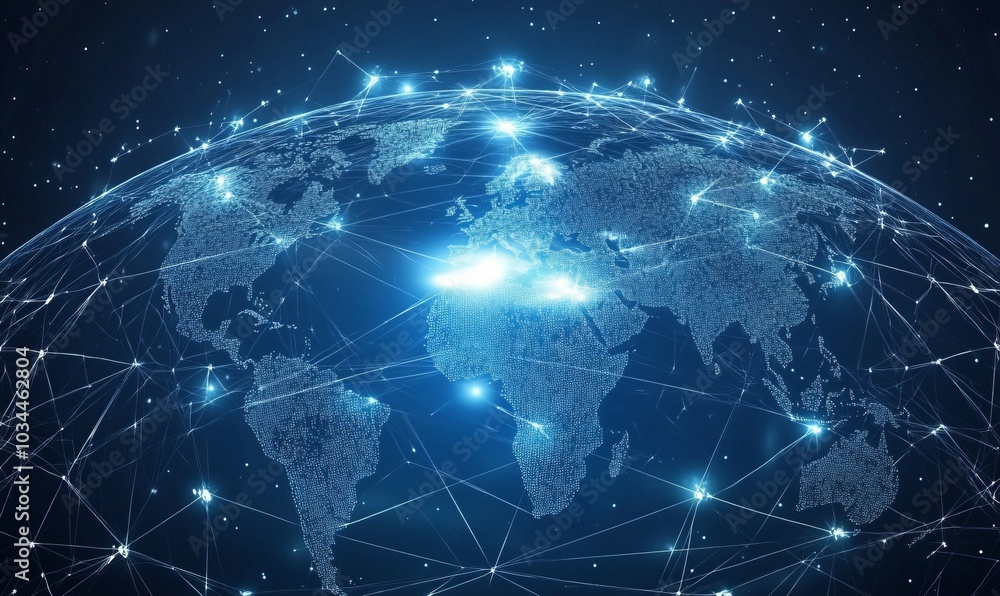 Poster global network background, communication technology for internet business. social network and teleco
