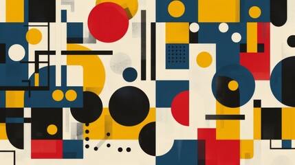 Abstract geometric Bauhaus pattern poster with overlapping shapes and primary colors. Minimalist design. Vector art