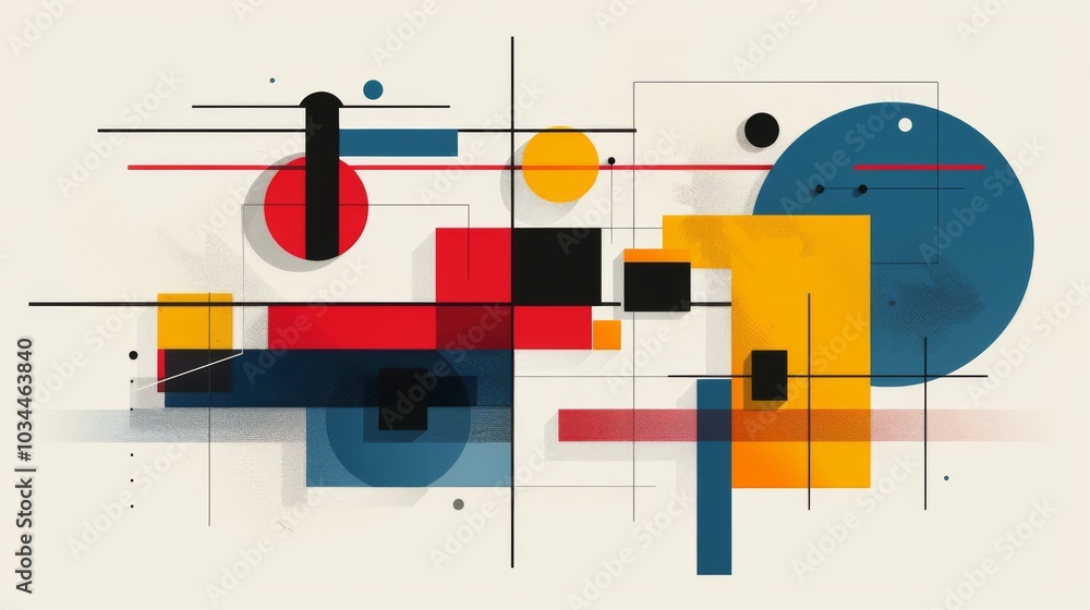 Poster abstract geometric bauhaus pattern poster with overlapping shapes and primary colors. minimalist des