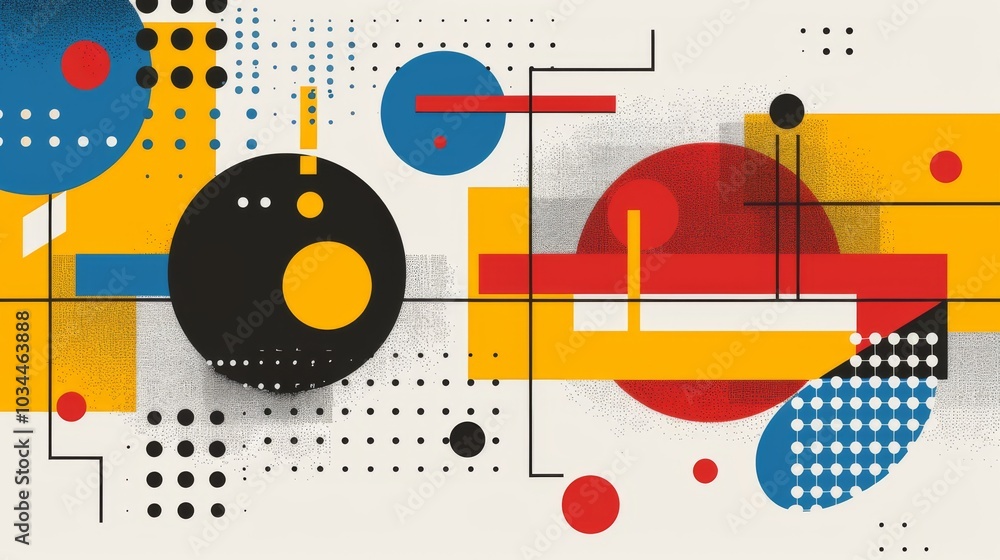 Poster abstract geometric bauhaus pattern poster with overlapping shapes and primary colors. minimalist des