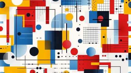 Abstract geometric Bauhaus pattern poster with overlapping shapes and primary colors. Minimalist design. Vector art