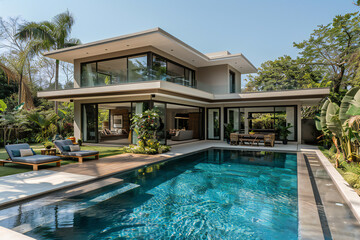 Fototapeta premium Modern House with Swimming Pool Exterior View