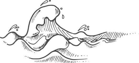Hand drawn wave. Surfing wind water sketch