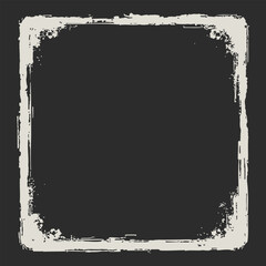 A distressed, square frame with a dark background and a light gray textured border