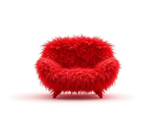 Unique Red Sofa with Rounded Shape, Covered in Long Shaggy Fur, Offering a Playful and Eye-Catching Design with Cozy Appearance, White Background