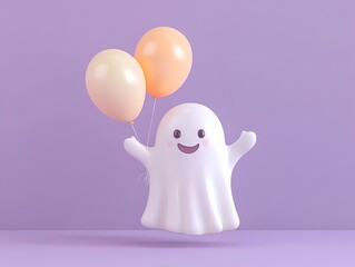 Fototapeta premium Joyful Ghost Elevating Festive Balloons: Perfect Wall Art Poster for a Fun, Playful Sports Room or Creative Space!
