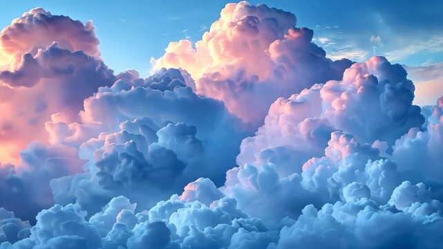 Soft, pink-hued clouds fill the sky, creating a dreamy atmosphere