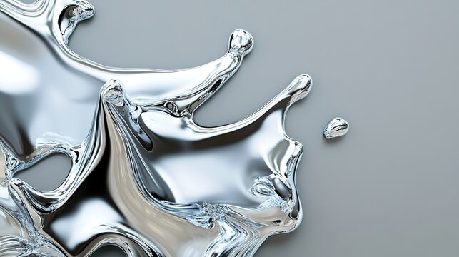 Abstract liquid silver splash on gray background