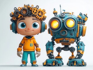 Fototapeta premium Robot and Boy Friends