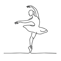 A simple continuous line drawing of Ballet dancer.  Icon. Vector drawing. One-line drawing. A simple drawing depicting a continuous line of a tableware item