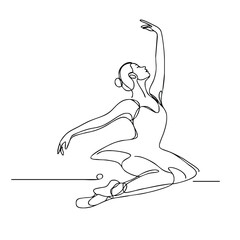 A simple continuous line drawing of Ballet dancer.  Icon. Vector drawing. One-line drawing. A simple drawing depicting a continuous line of a tableware item