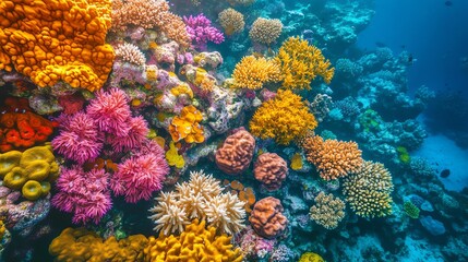 Obraz premium Colorful coral reef underwater vibrant marine biodiversity.