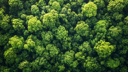 Naklejka premium Lush green forest canopy viewed from above, vibrant foliage.