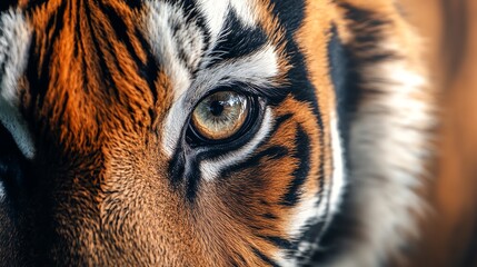 Close-up of a tiger's eye and fur detail.