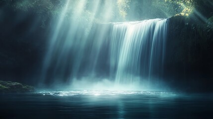 Serene waterfall cascading into a tranquil pool in a forest setting.