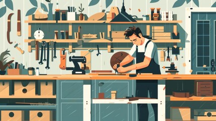 Illustration of Man working on a DIY project in his workshop