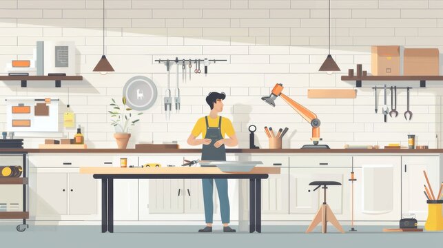 Illustration of Man working on a DIY project in his workshop