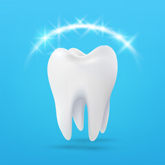 Tooth white, 3D illustration of tooth on a light background. Vector illustration