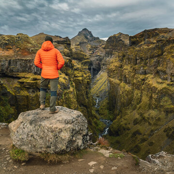 Hiker in the mountains of Iceland