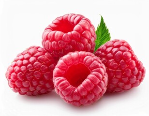 Ripe raspberries with leaf isolated on a white background