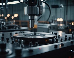 Fototapeta premium A manufacturing facility showcases advanced milling processes with a machine tool creating intricate parts, emphasizing engineering precision and efficiency. Generative AI