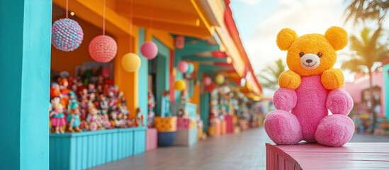 Teddy Bear on a Colorful Street