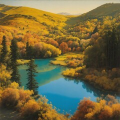 Trees in the forest illustration, AI generated