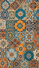 Moroccan-inspired ceramic floor tiles in vibrant colors, featuring intricate geometric patterns that add a touch of exotic elegance and cultural style to any space