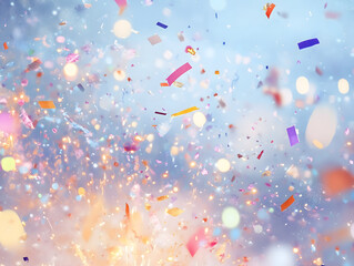 Festive Confetti Explosion with Bokeh Lights Blurred Background Celebration Party Ho