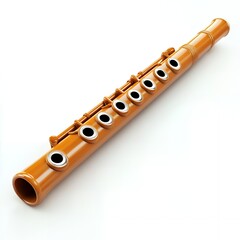Naklejka premium An orange woodwind flute with silver keys rests on a white background.