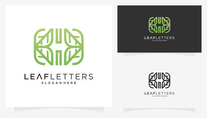 Fototapeta premium Abstract of outline letter H with leaf vector icons symbols. Creative initials and plants logo design ideas. 