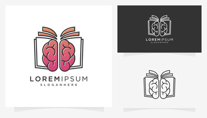 Abstract vector of book and brain icons symbols. Creative combined education and organs logo design ideas.
