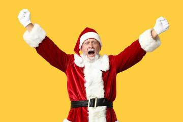 Cool Santa Claus screaming on yellow background