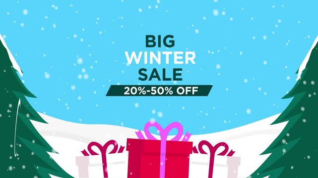 Gran Venta de Invierno Video Animado Loop Concepto de Navidad Productos en Promoci&oacute;n y Tiendas de Venta