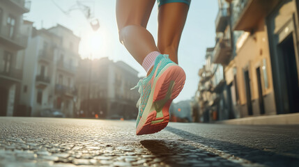 Close-up of the running legs, running shoes, side view, Global Running Day