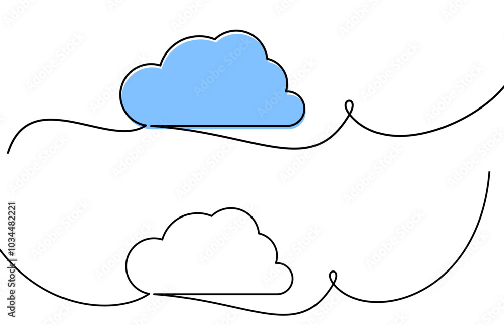 Poster simple minimalist design of blue and white clouds connected by black curved lines. perfect for moder