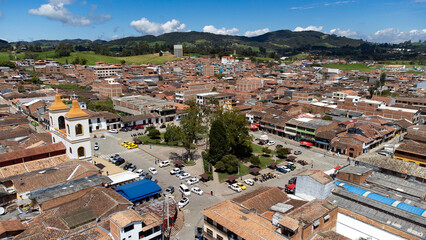 La Union, Antioquia - Colombia. October 5, 2024. Aerial view with a drone of the municipality, with...