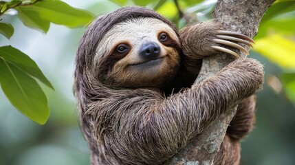 Fototapeta premium Sloth hanging lazily from a tree, capturing its slow-paced lifestyle