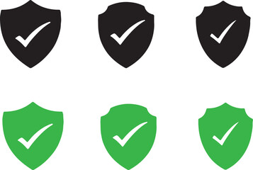 Tick mark approved with shield icon black and colour vector illustration