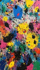 Chaotic, colorful splatter painting reminiscent