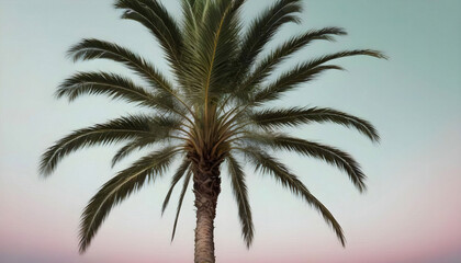 A tall palm tree swaying gently in the breeze against a clear blue sky, embodying the essence of tropical paradise and relaxation.